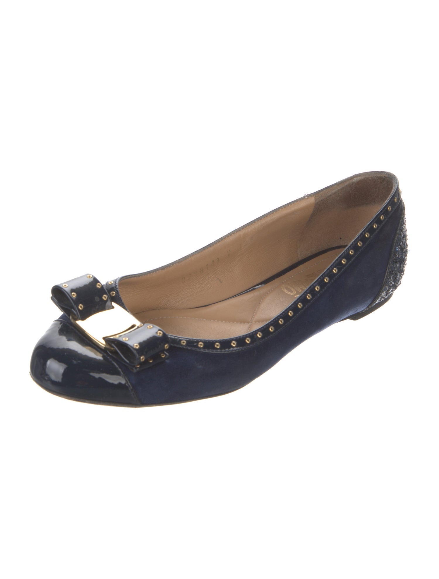 Salvatore Ferragamo Suede Glitter Accents Ballet Flats