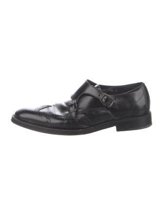 Salvatore Ferragamo Leather Lasercut Accents Monk Straps