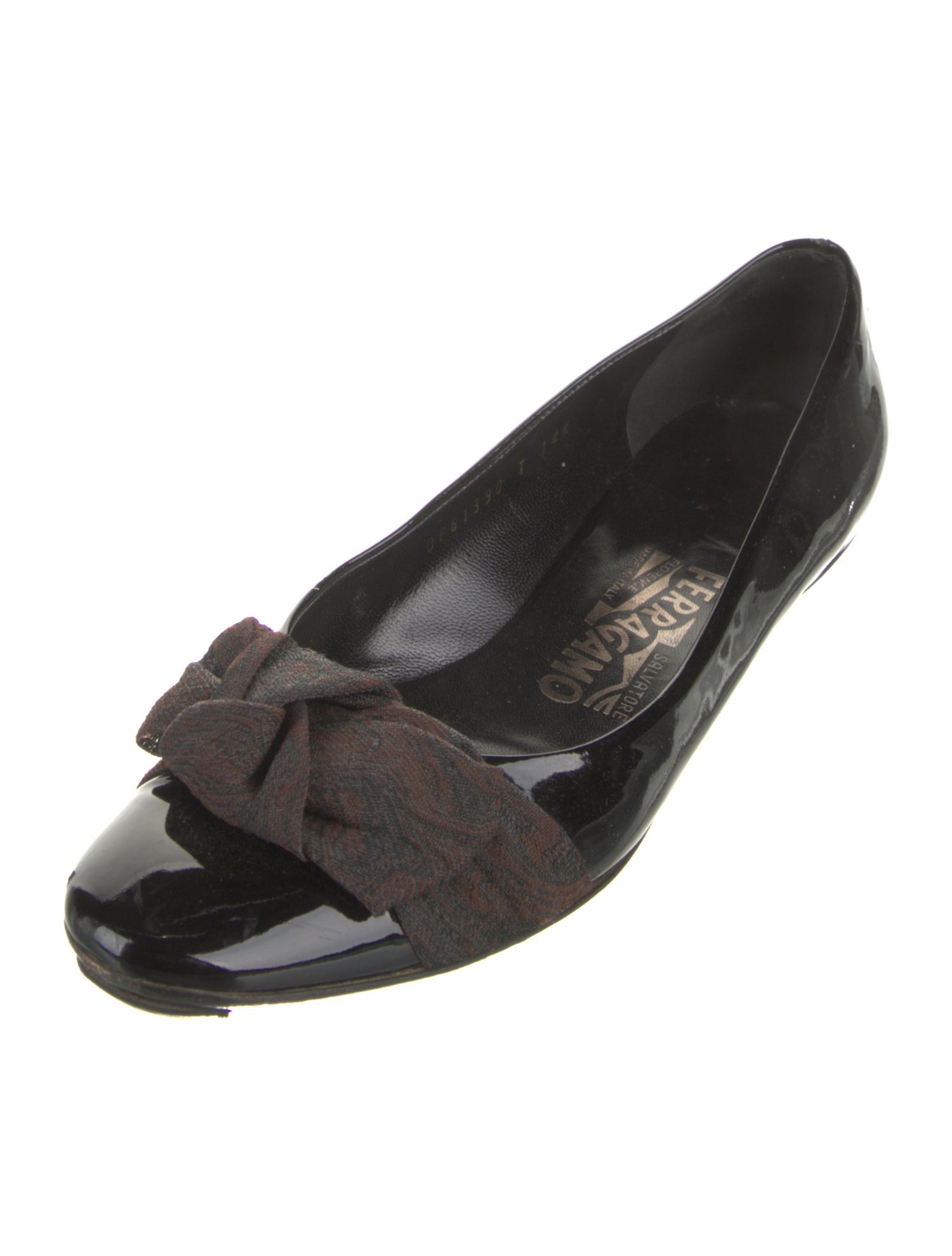 Salvatore Ferragamo Patent Leather Bow Accents Flats