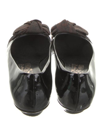 Salvatore Ferragamo Patent Leather Bow Accents Flats