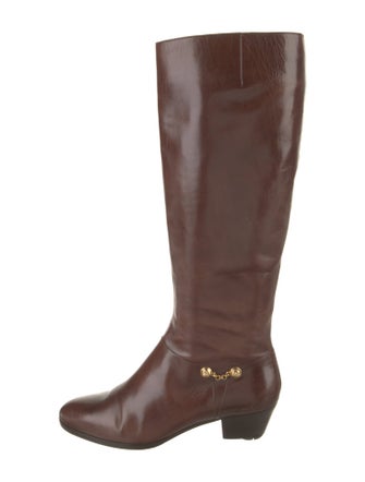 Salvatore Ferragamo Patent Leather Chain-Link Accents Riding Boots