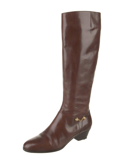 Salvatore Ferragamo Patent Leather Chain-Link Accents Riding Boots