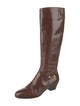 Salvatore Ferragamo Patent Leather Chain-Link Accents Riding Boots