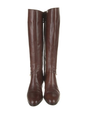 Salvatore Ferragamo Patent Leather Chain-Link Accents Riding Boots