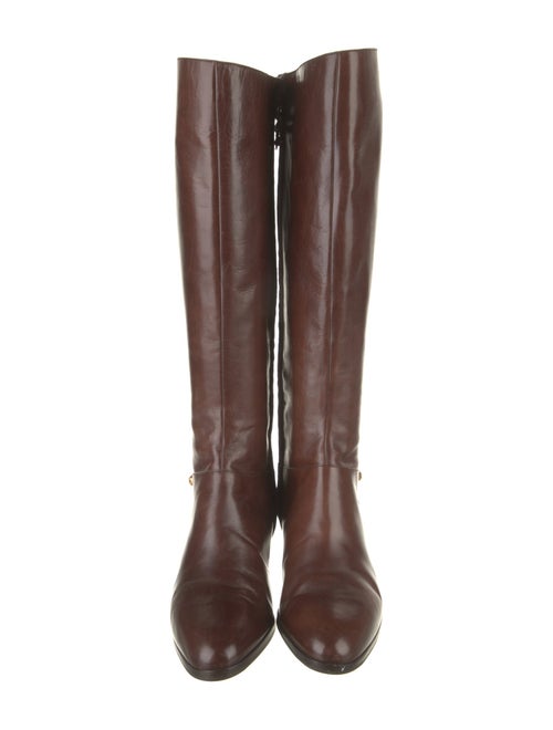 Salvatore Ferragamo Patent Leather Chain-Link Accents Riding Boots