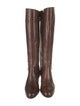 Salvatore Ferragamo Patent Leather Chain-Link Accents Riding Boots