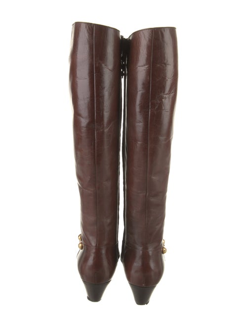 Salvatore Ferragamo Patent Leather Chain-Link Accents Riding Boots