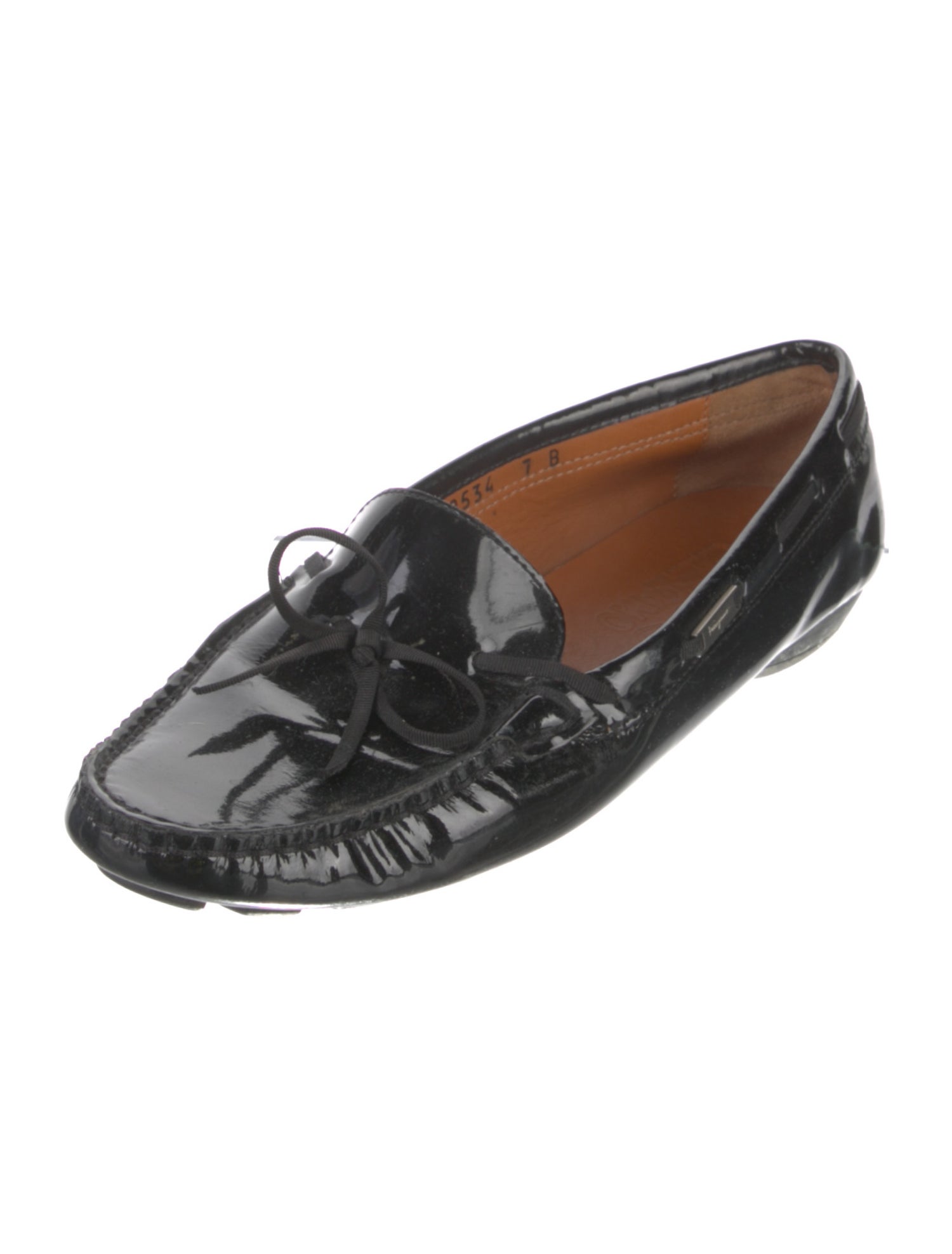 Salvatore Ferragamo Patent Leather Bow Accents Loafers