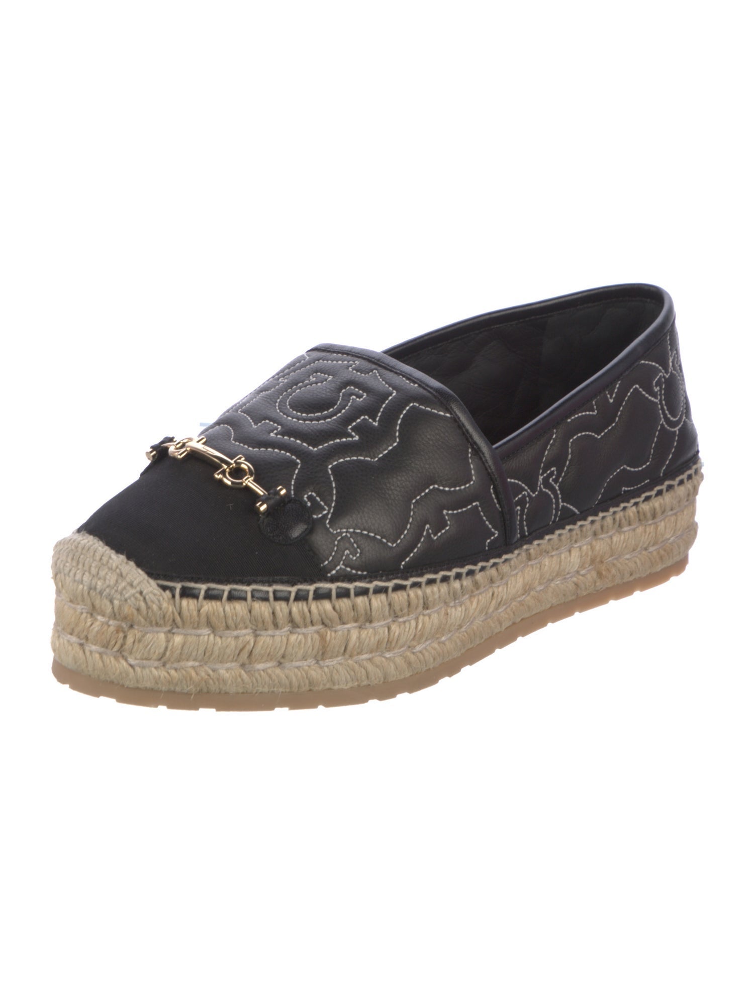 Salvatore Ferragamo Gancini Logo Leather Espadrilles