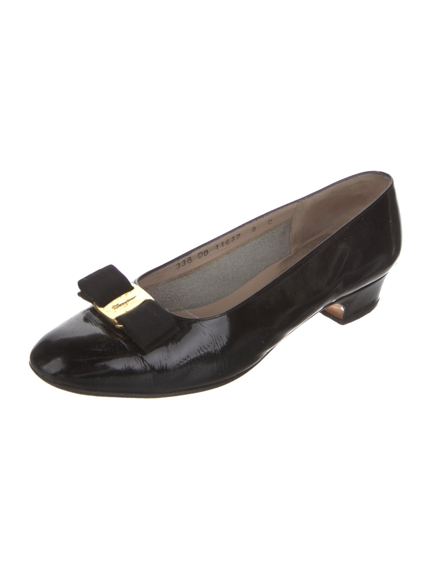 Salvatore Ferragamo Patent Leather Bow Accents Flats