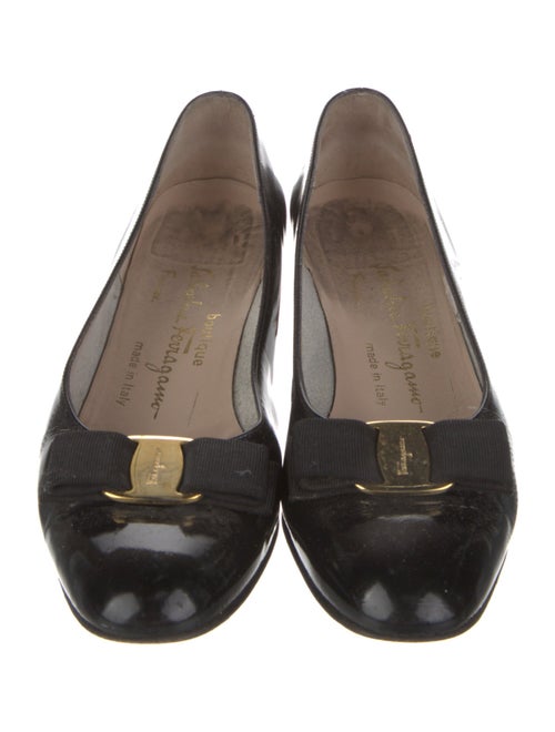 Salvatore Ferragamo Patent Leather Bow Accents Flats