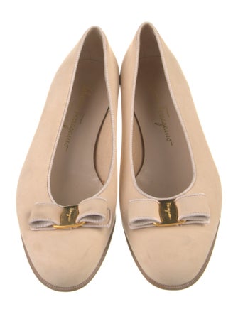 Salvatore Ferragamo Leather Bow Accents Ballet Flats