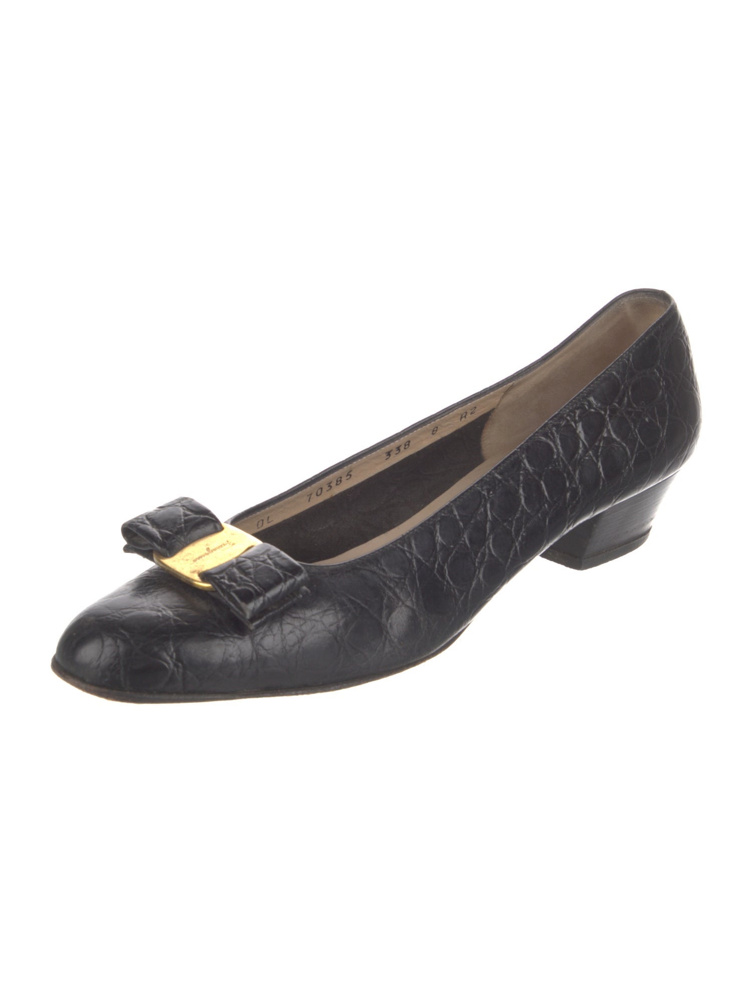 Salvatore Ferragamo Leather Bow Accents Ballet Flats