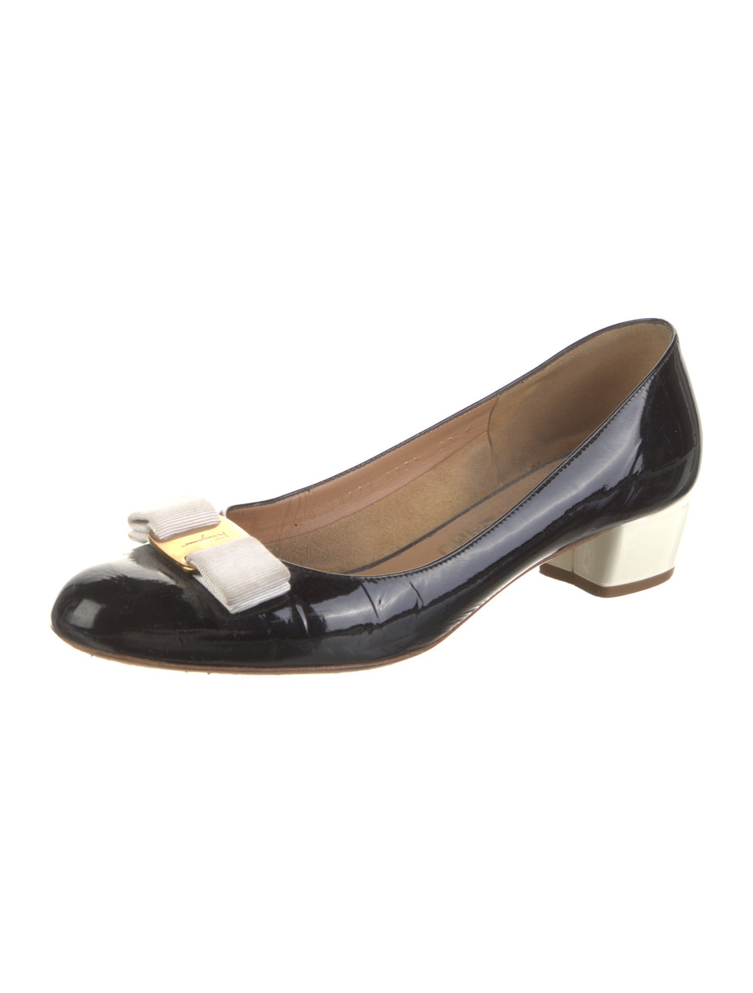 Salvatore Ferragamo Patent Leather Bow Accents Flats