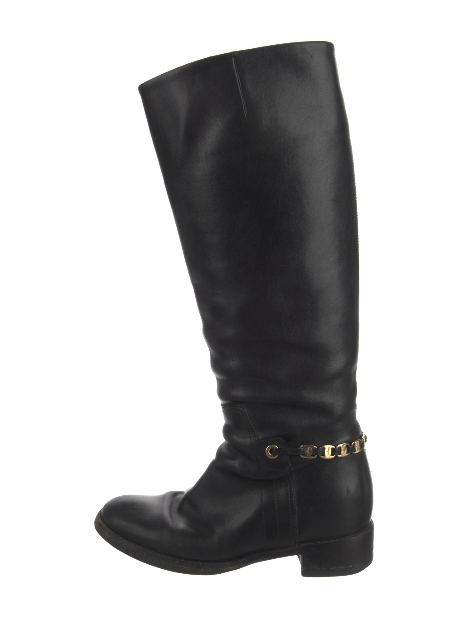 Salvatore Ferragamo Leather Chain-Link Accents Riding Boots