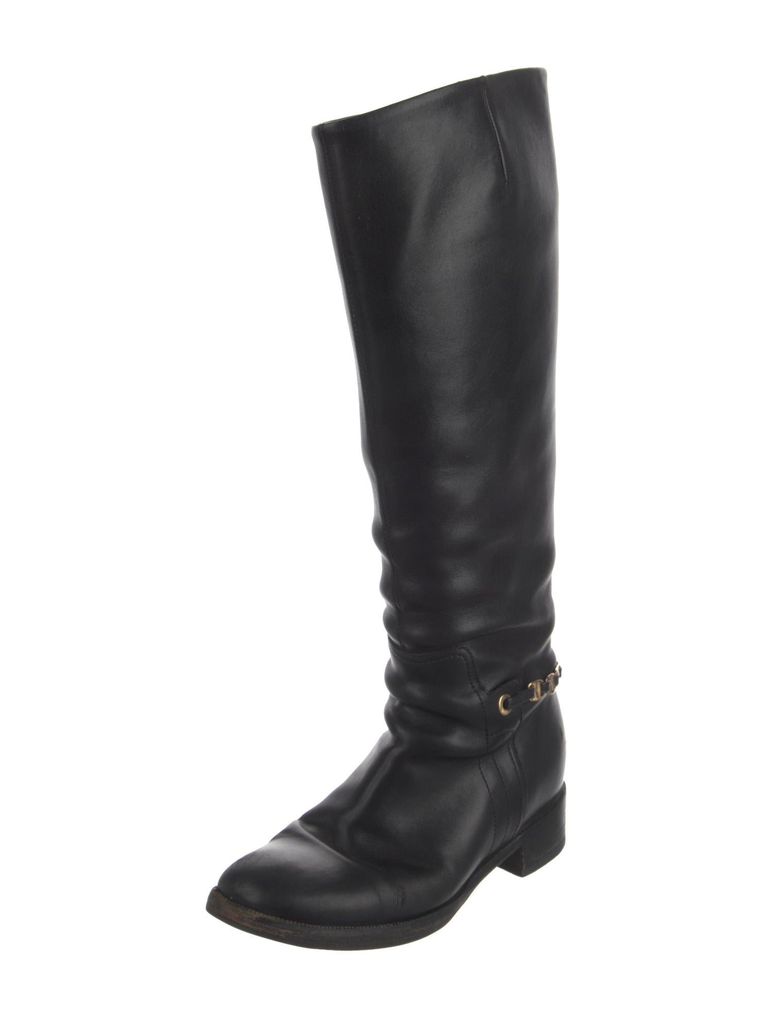 Salvatore Ferragamo Leather Chain-Link Accents Riding Boots