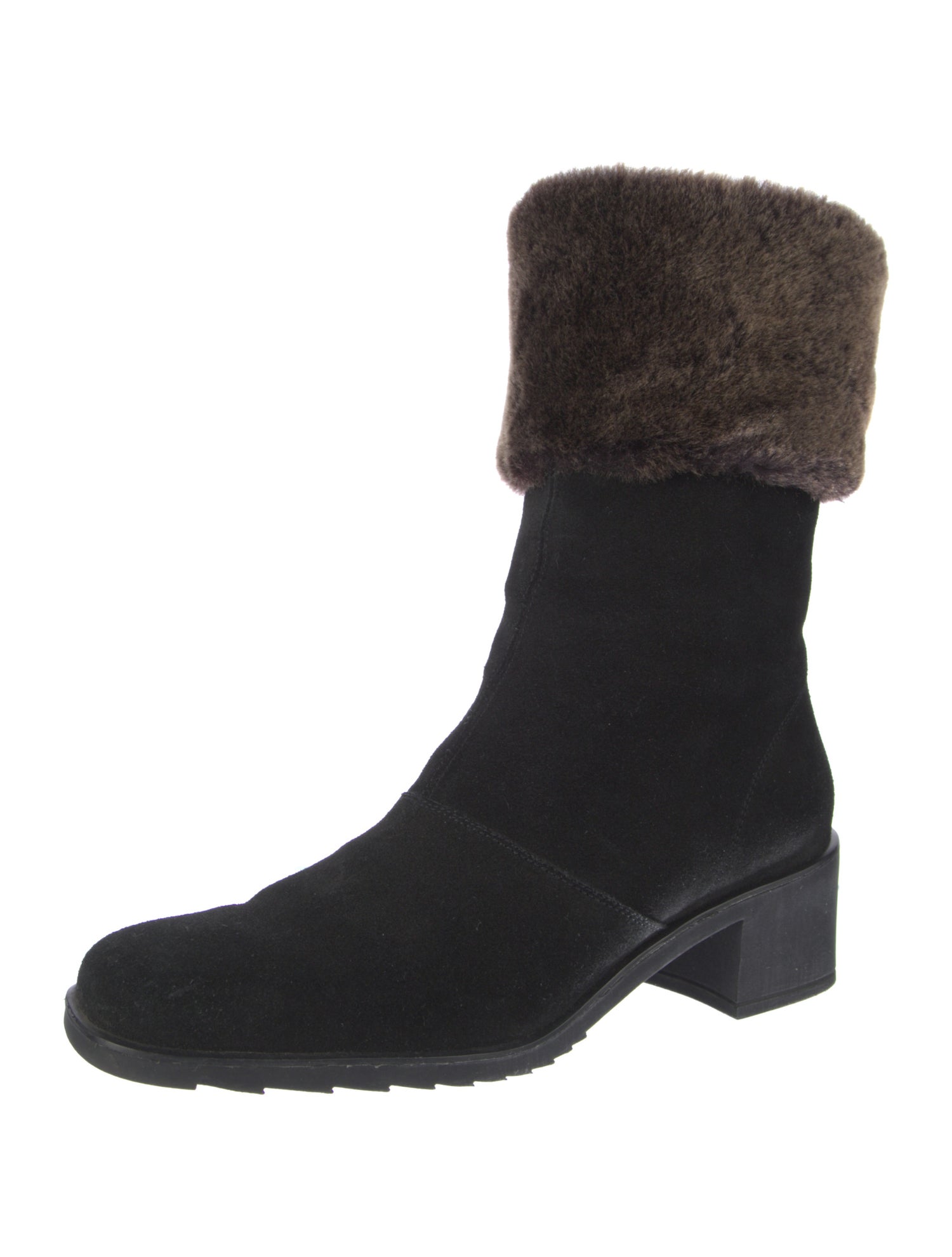 Salvatore Ferragamo Suede Faux Fur Trim Sock Boots