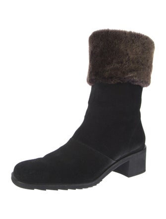 Salvatore Ferragamo Suede Faux Fur Trim Sock Boots