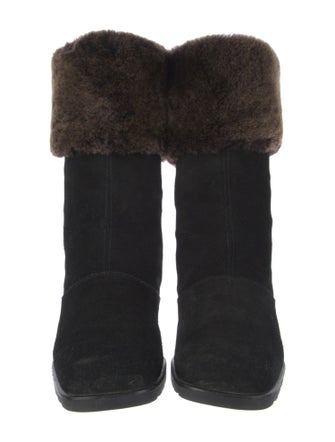 Salvatore Ferragamo Suede Faux Fur Trim Sock Boots