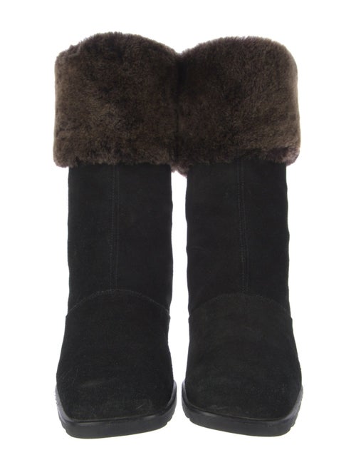 Salvatore Ferragamo Suede Faux Fur Trim Sock Boots