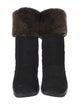 Salvatore Ferragamo Suede Faux Fur Trim Sock Boots