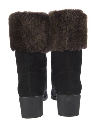 Salvatore Ferragamo Suede Faux Fur Trim Sock Boots