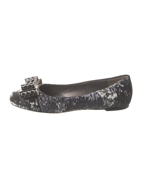 Salvatore Ferragamo Sequins Bow Accents Ballet Flats