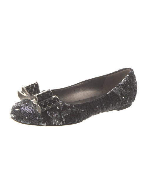 Salvatore Ferragamo Sequins Bow Accents Ballet Flats