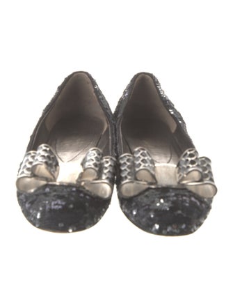 Salvatore Ferragamo Sequins Bow Accents Ballet Flats