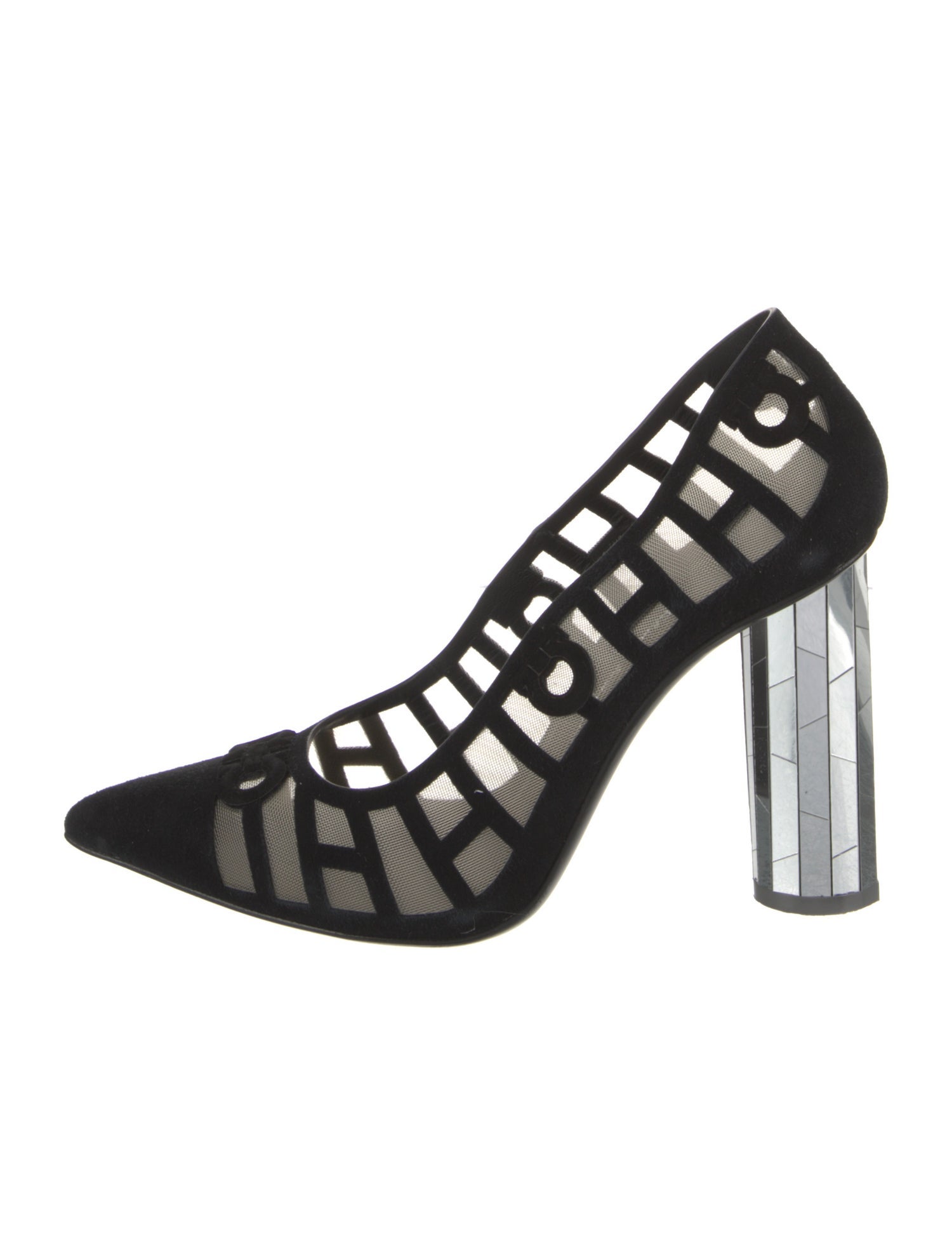 Salvatore Ferragamo Suede Mesh Accents Pumps