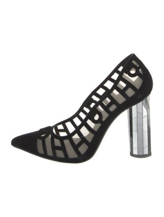 Salvatore Ferragamo Suede Mesh Accents Pumps