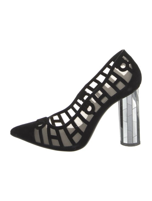 Salvatore Ferragamo Suede Mesh Accents Pumps