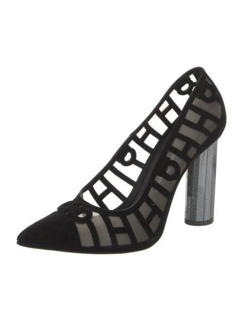 Salvatore Ferragamo Suede Mesh Accents Pumps