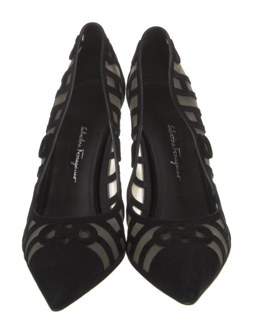 Salvatore Ferragamo Suede Mesh Accents Pumps
