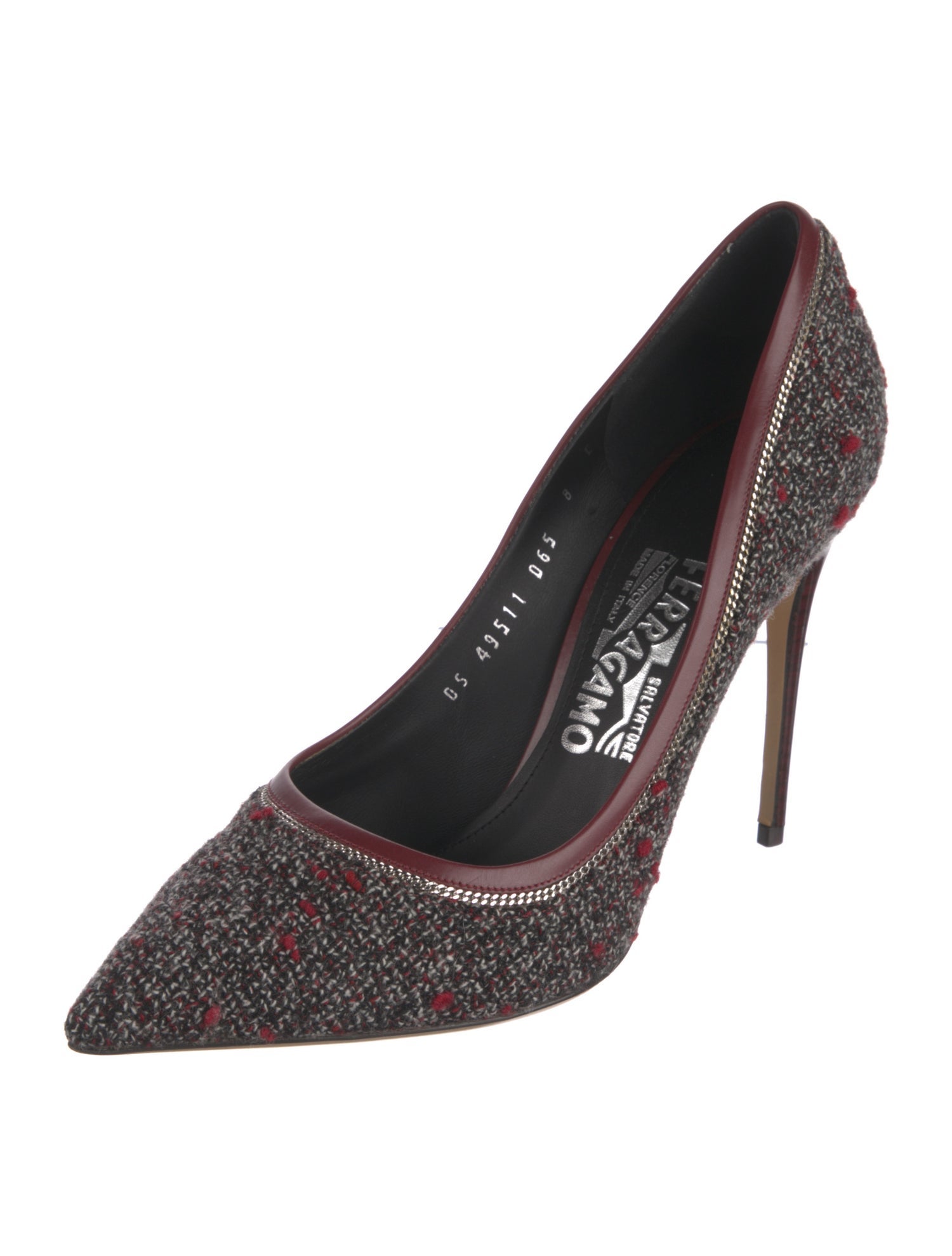 Salvatore Ferragamo Tweed Chain-Link Accents Pumps