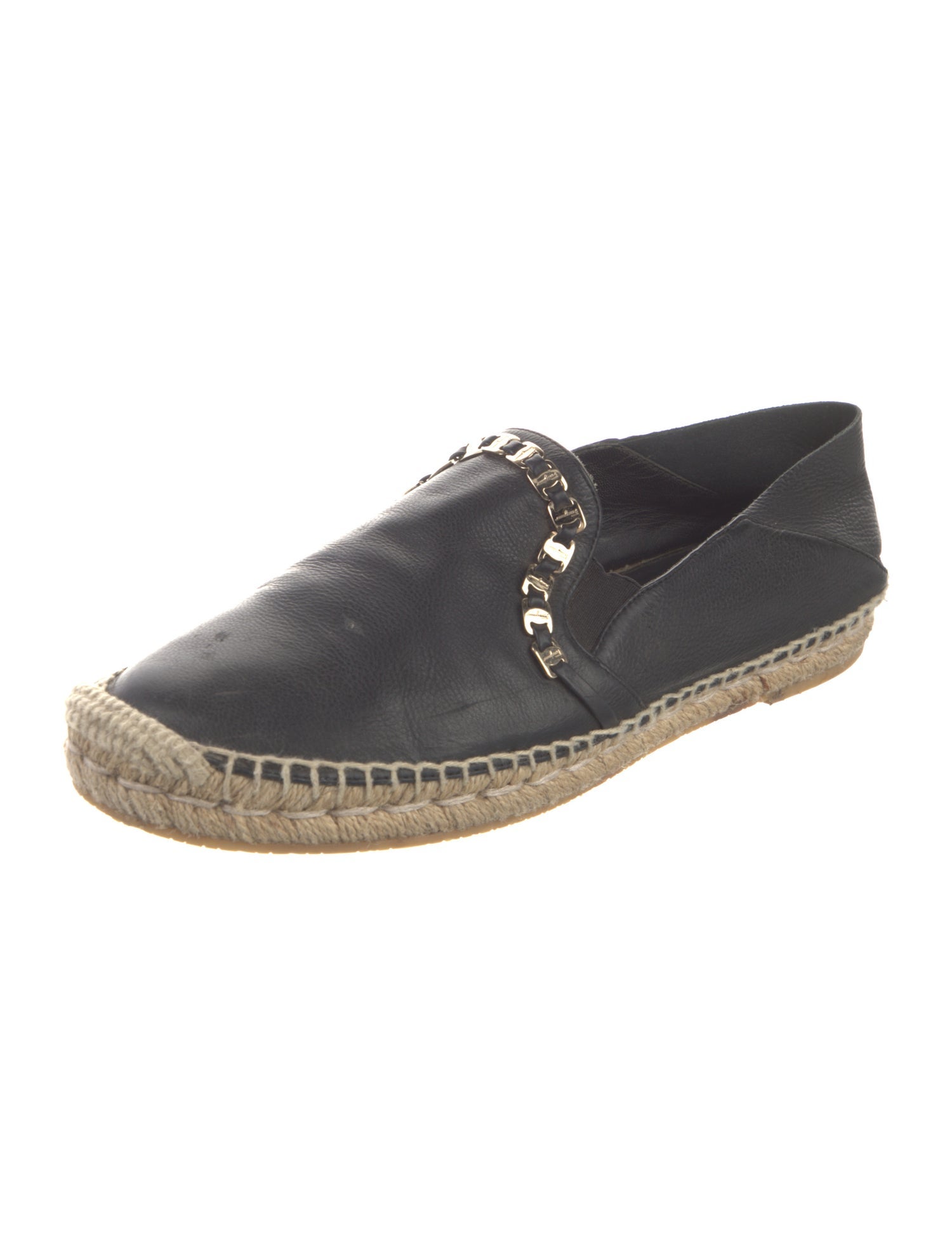 Salvatore Ferragamo Leather Chain-Link Accents Espadrilles