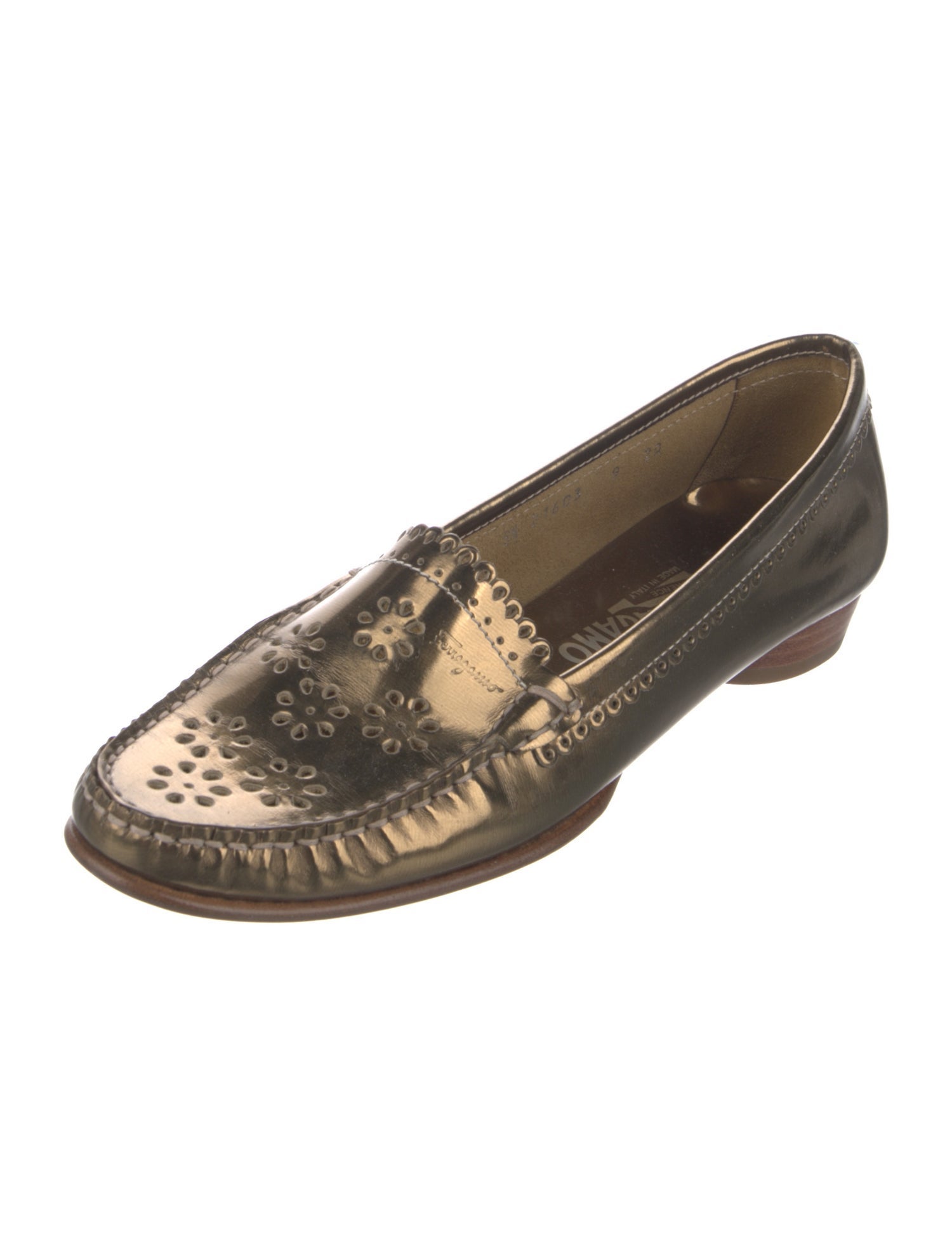 Salvatore Ferragamo Leather Eyelet Trim Loafers
