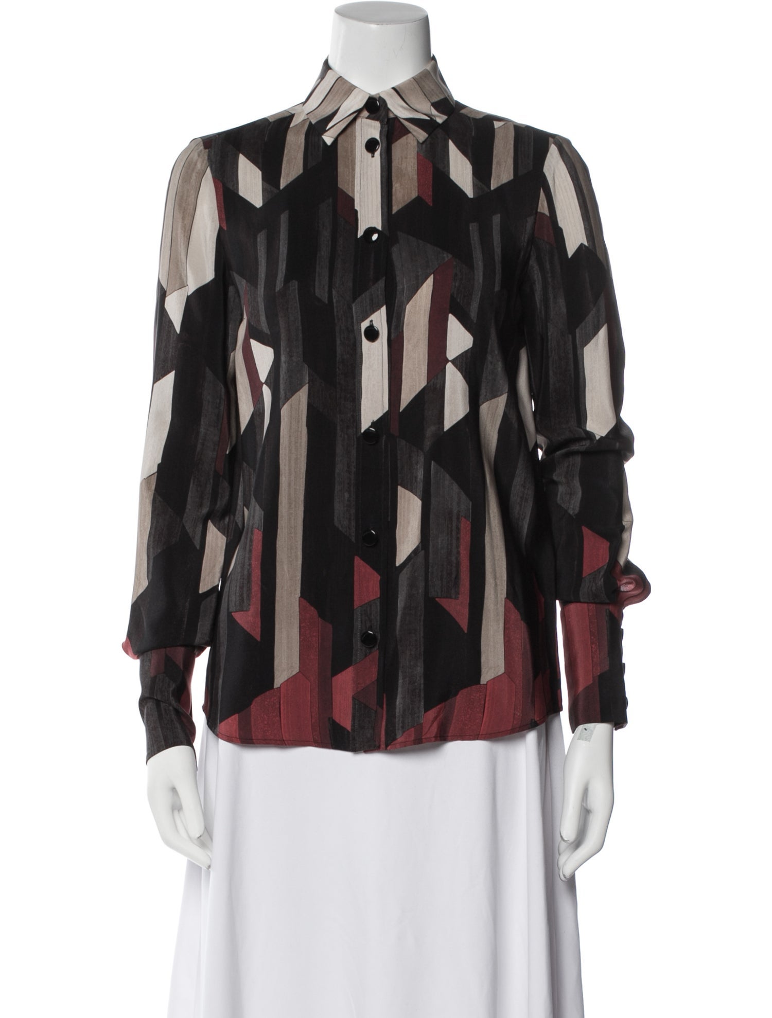 Salvatore Ferragamo Silk Printed Button-Up Top