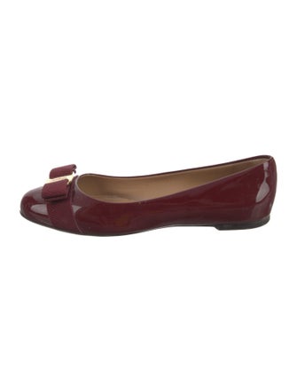 Salvatore Ferragamo Patent Leather Bow Accents Flats