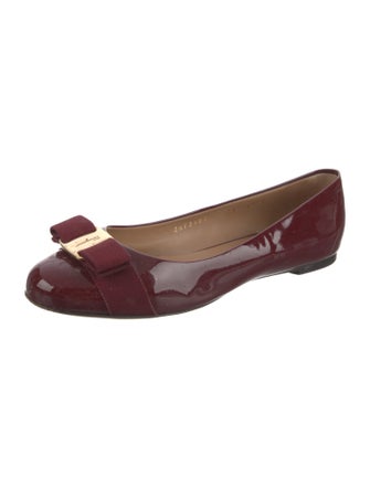 Salvatore Ferragamo Patent Leather Bow Accents Flats