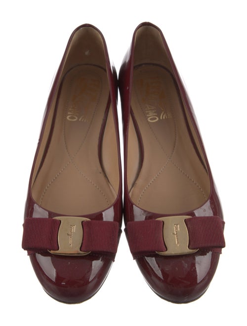 Salvatore Ferragamo Patent Leather Bow Accents Flats