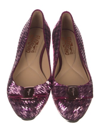 Salvatore Ferragamo Vara Bow Accent Sequins Ballet Flats