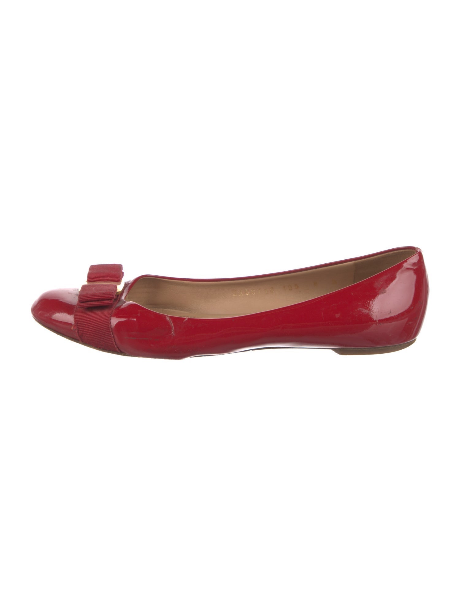 Salvatore Ferragamo Patent Leather Bow Accents Flats