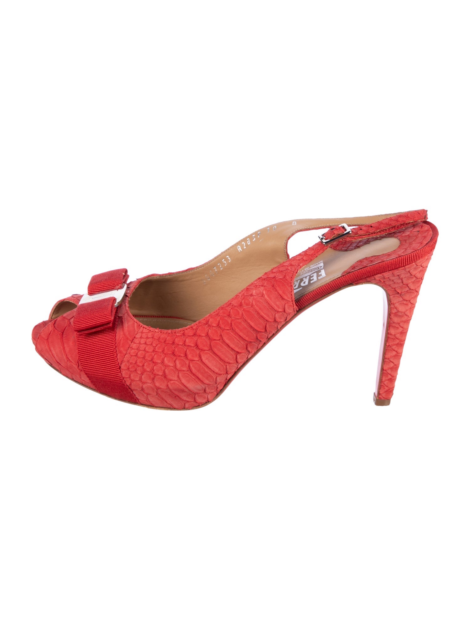 Salvatore Ferragamo Vara Bow Accent Snakeskin Slingback Sandals