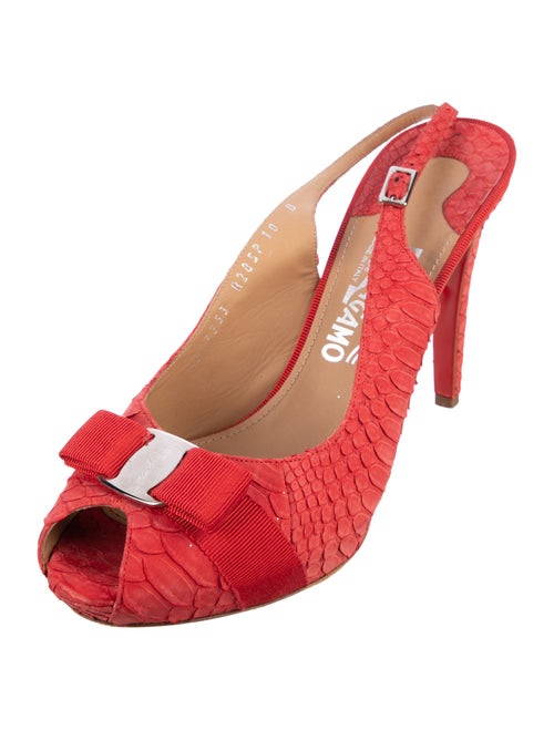 Salvatore Ferragamo Vara Bow Accent Snakeskin Slingback Sandals
