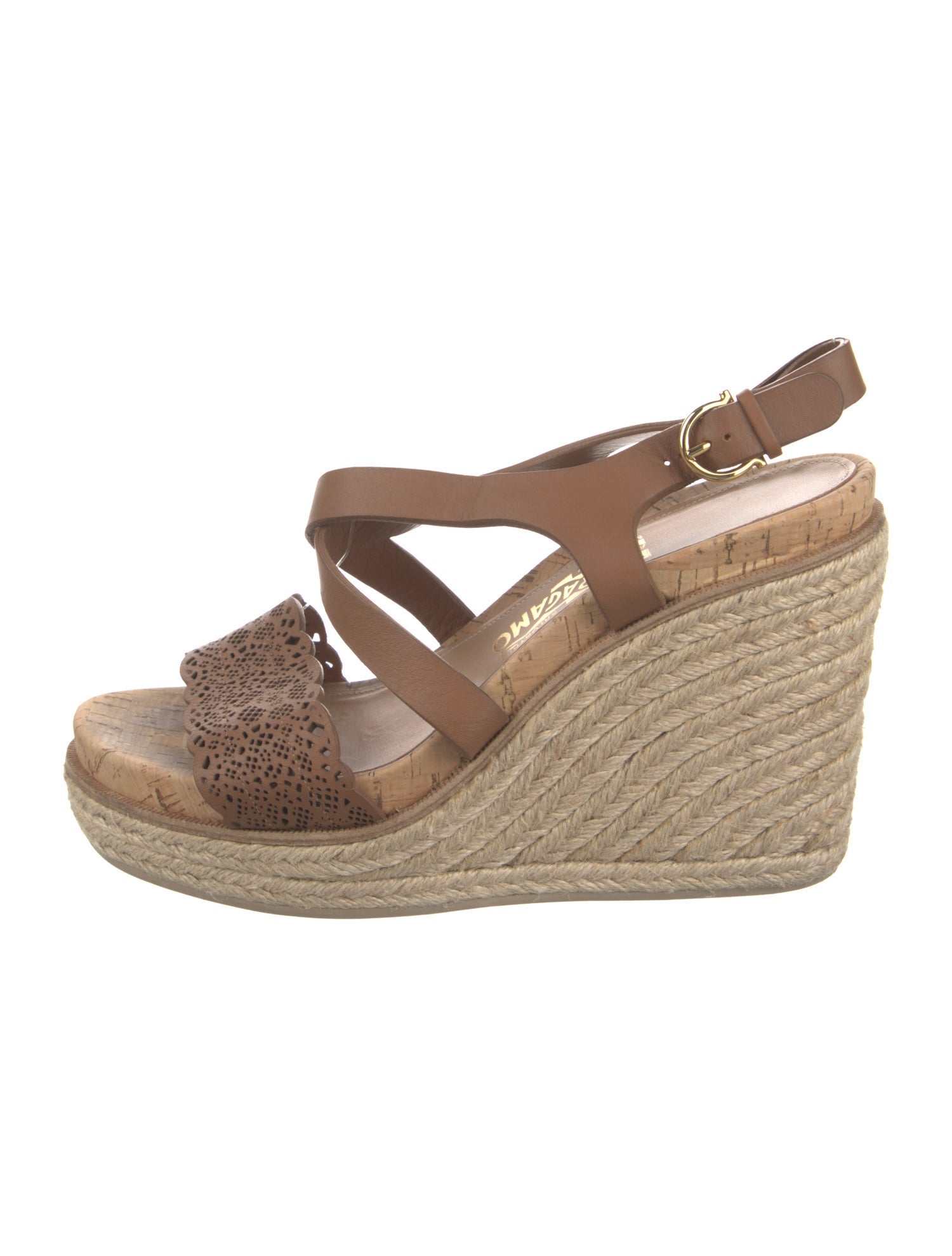 Salvatore Ferragamo Leather Lasercut Accents Espadrilles