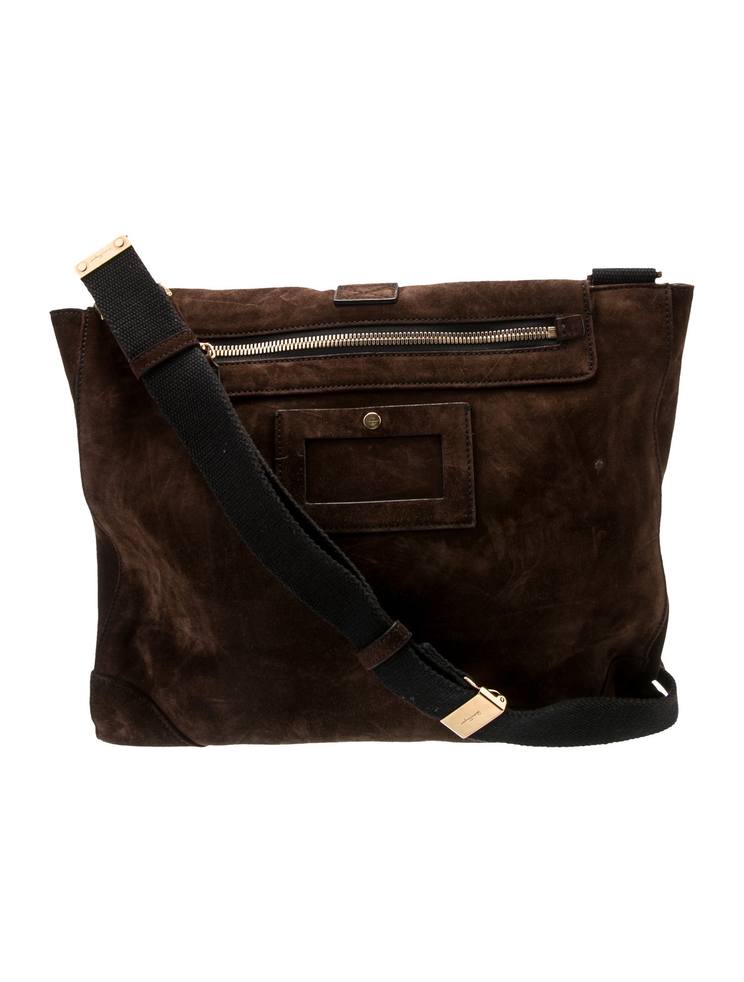Salvatore Ferragamo Shoulder Bag Brown Suede Gold-Tone
