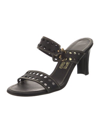 Salvatore Ferragamo Gancini Logo Leather Slides