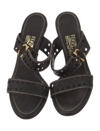 Salvatore Ferragamo Gancini Logo Leather Slides