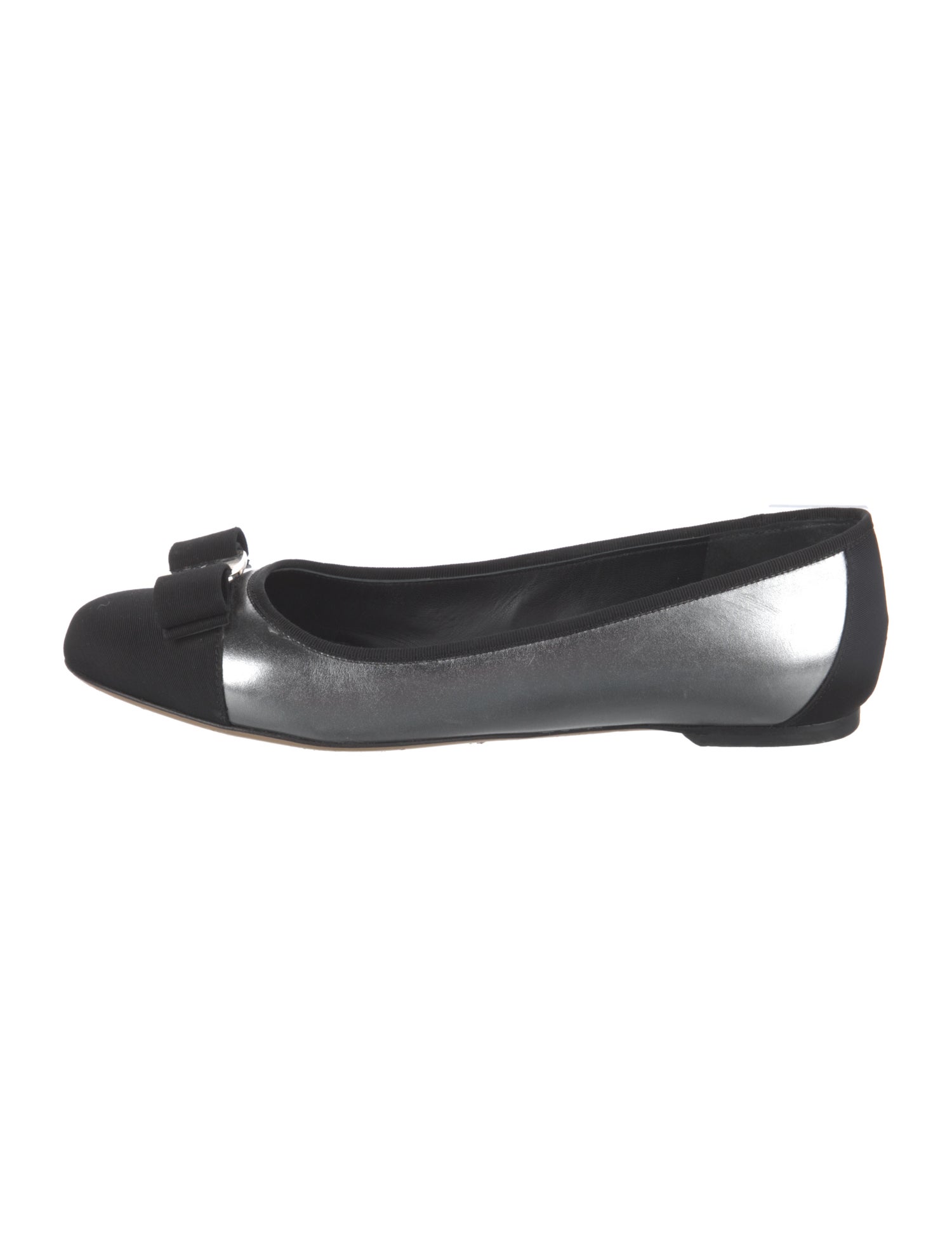 Salvatore Ferragamo Leather Bow Accents Ballet Flats